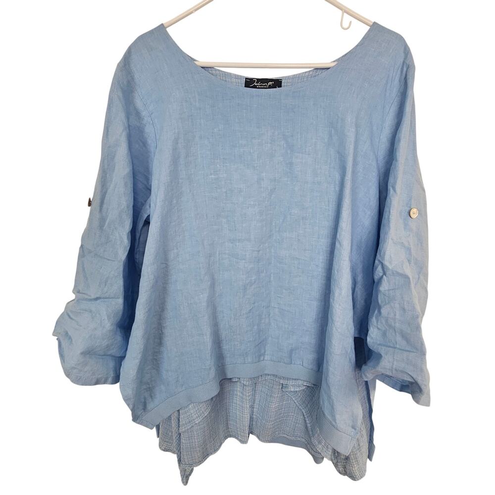 John P. Greece Womens Linen Tunic Top Sz L Lagenlook Coastal Grandma Resortwear